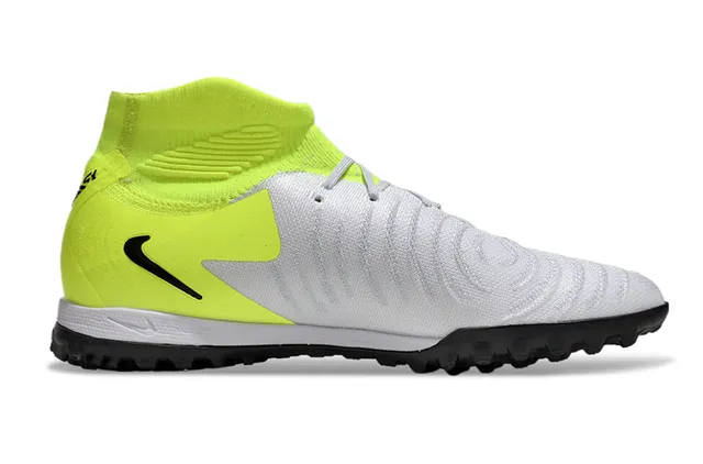 Nike أحذية كرة القدم للعشب الاصطناعي (تيرف) بالأبيض والأصفر مع upper من النسيج عالي القطع وكولار يناسب الجوارب 7