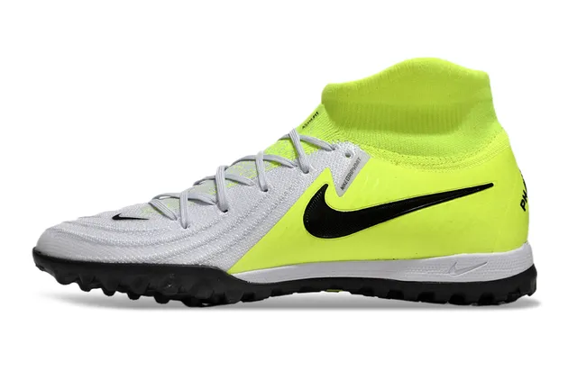 Nike أحذية كرة القدم للعشب الاصطناعي (تيرف) بالأبيض والأصفر مع upper من النسيج عالي القطع وكولار يناسب الجوارب 8