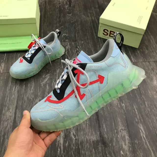 Off-White أزرق أحمر شبكي علوى سهم Zip-Tie حذاء رياضي سميك 4