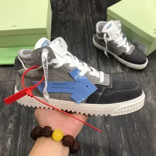 Off-White Gray Black High-Top Suede-Panelled Lifestyle Sneakers