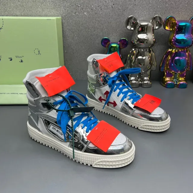 Off-White सिल्वर ब्लू हाई-टॉप मेटालिक रिफ्लेक्टिव लाइफस्टाइल स्नीकर्स 7