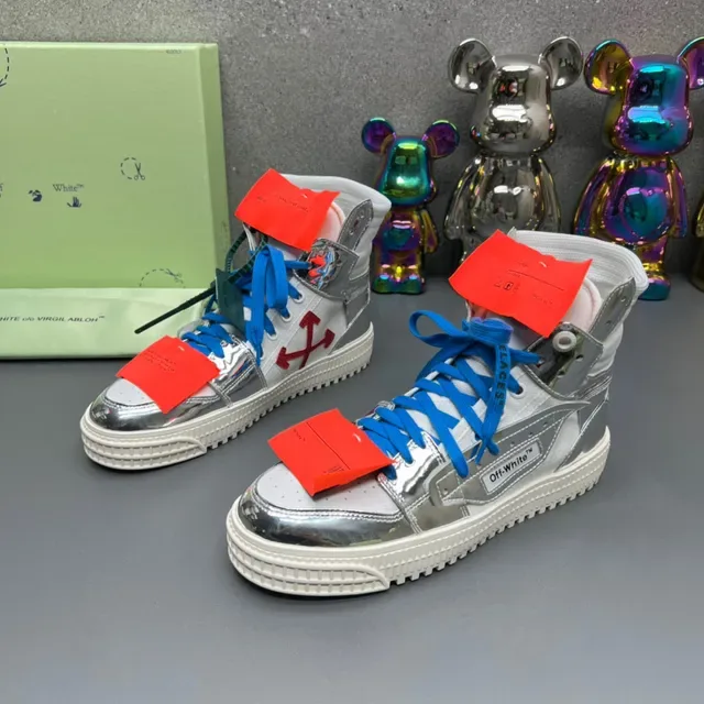 Off-White सिल्वर ब्लू हाई-टॉप मेटालिक रिफ्लेक्टिव लाइफस्टाइल स्नीकर्स 8