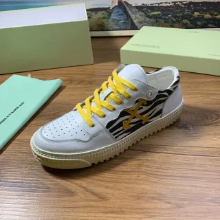 Off-White Yellow Perforated Leather Toe Zebra-Print Side Panel Lifestyle Sneakers