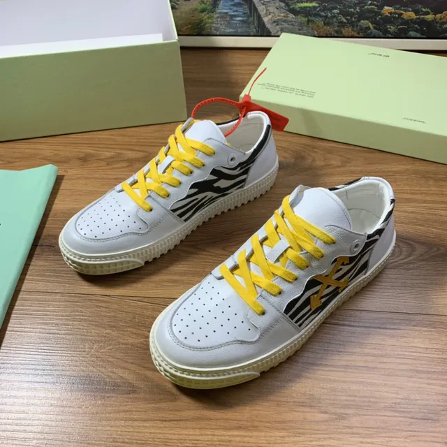 Off-White Jaune Perforé Cuir Bout Zébré Côté Panneau Style de vie Sneakers 8