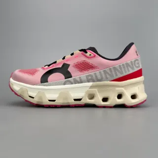 On Pink Red Engineered Mesh Upper Open Hexagonal CloudTec Midsole Running Shoes