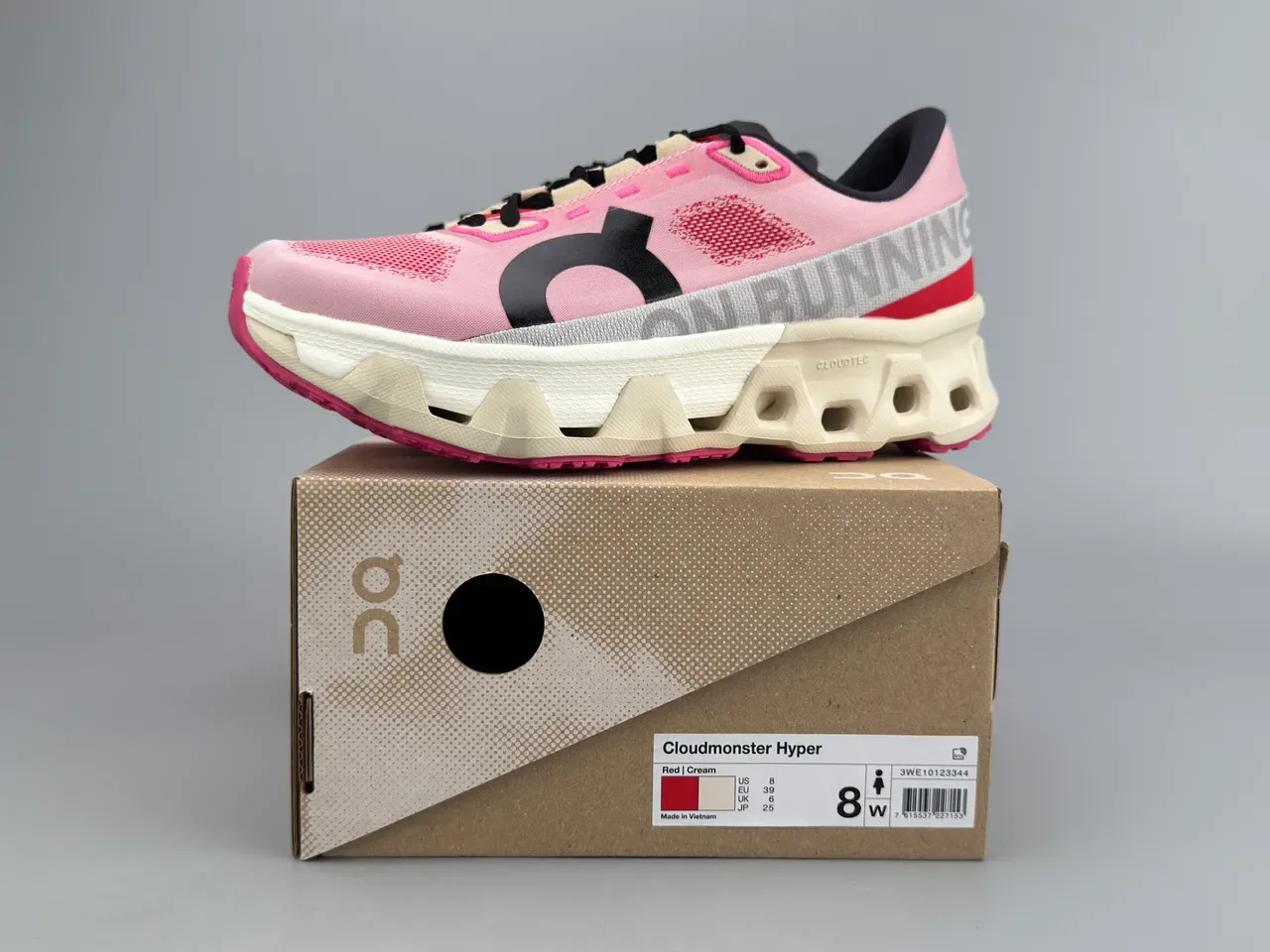 On Pink Red Engineered Mesh Upper Open Hexagonal CloudTec Midsole Running Shoes 4