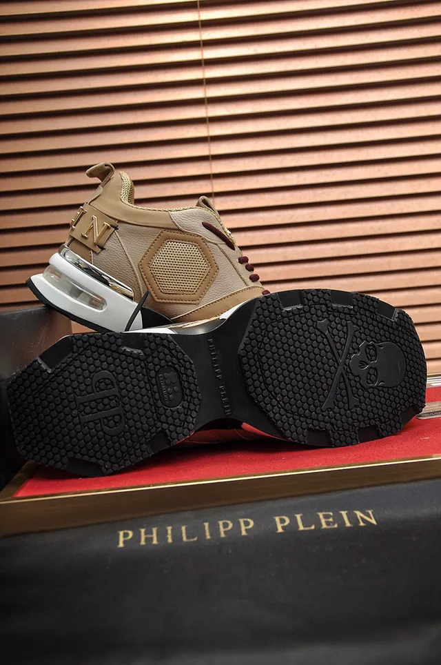 Philipp Plein Active Beige Semelle Borgogne Plaque Logo Hexagonal Baskets Chunky 4