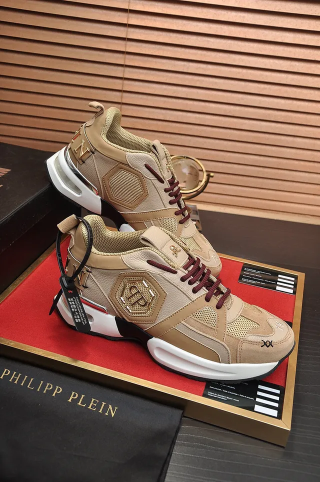 Philipp Plein Active Beige Semelle Borgogne Plaque Logo Hexagonal Baskets Chunky 5