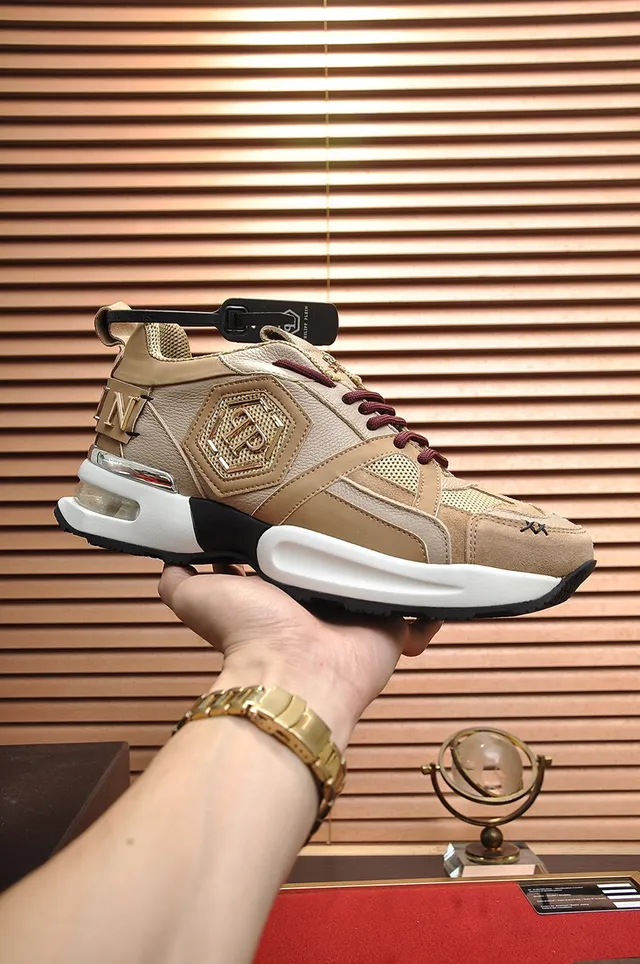 Philipp Plein Active Beige Semelle Borgogne Plaque Logo Hexagonal Baskets Chunky 7