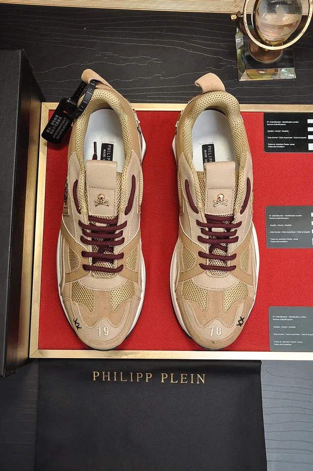 Philipp Plein Active Beige Semelle Borgogne Plaque Logo Hexagonal Baskets Chunky 9