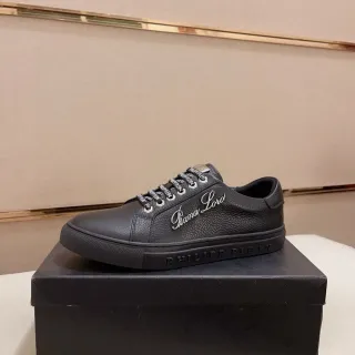 Philipp Plein Black Leather Script Logo Lifestyle Sneakers