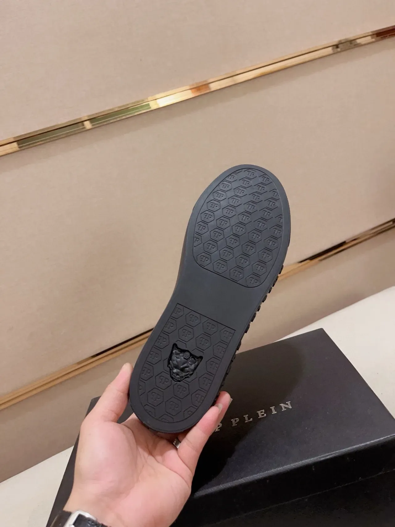 Philipp Plein काला चमड़े का Script Logo लाइफस्टाइल स्नीकर्स 9