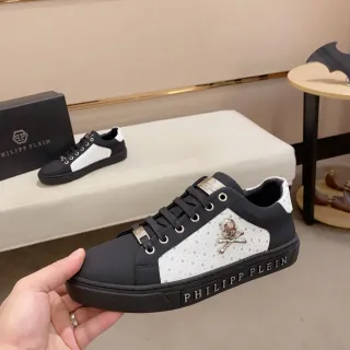 Philipp Plein Black White Low-Top Perforated Side Panel Lifestyle Sneakers