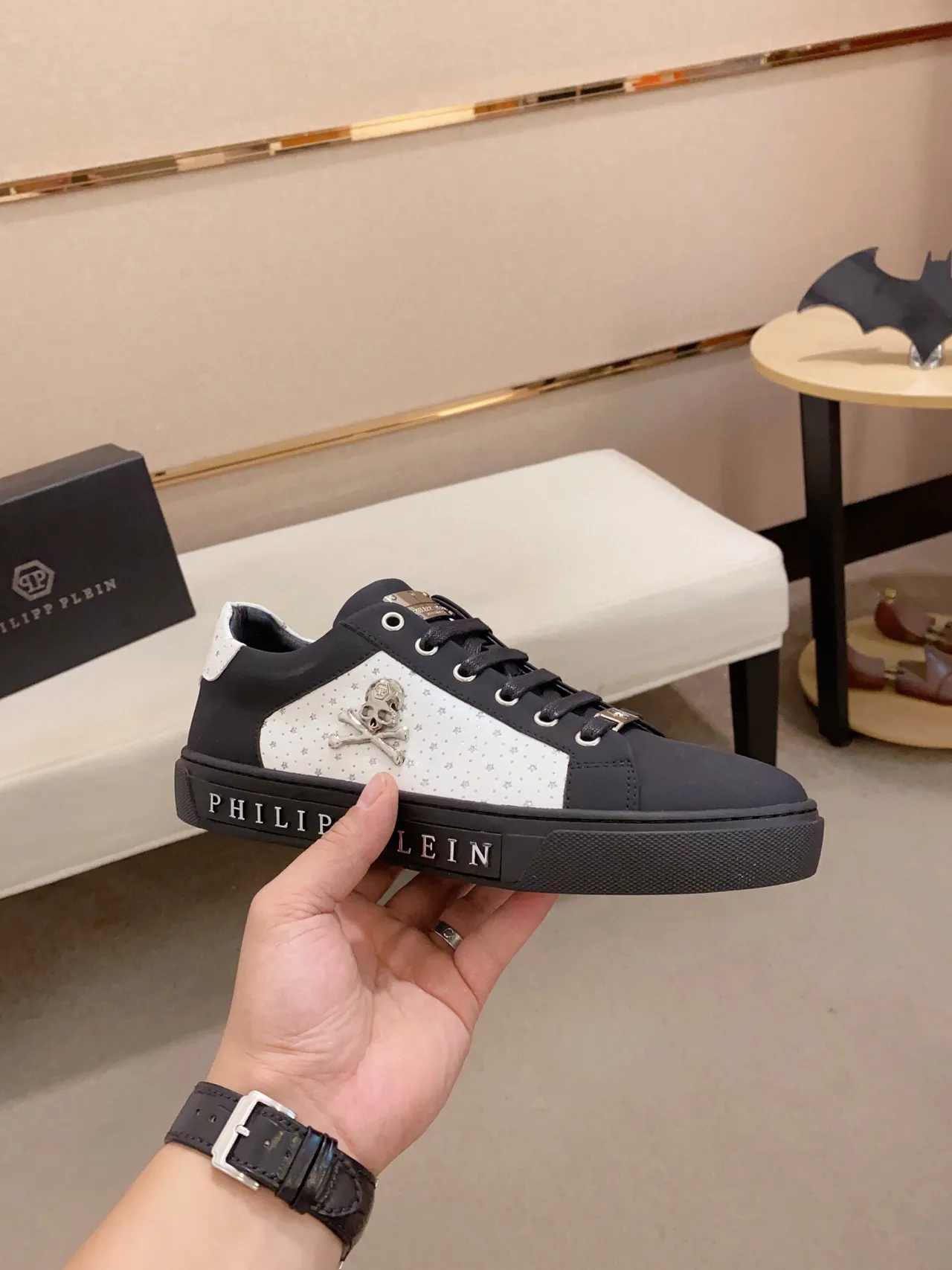 Philipp Plein Black White Low-Top Perforated Side Panel Lifestyle Sneakers 5