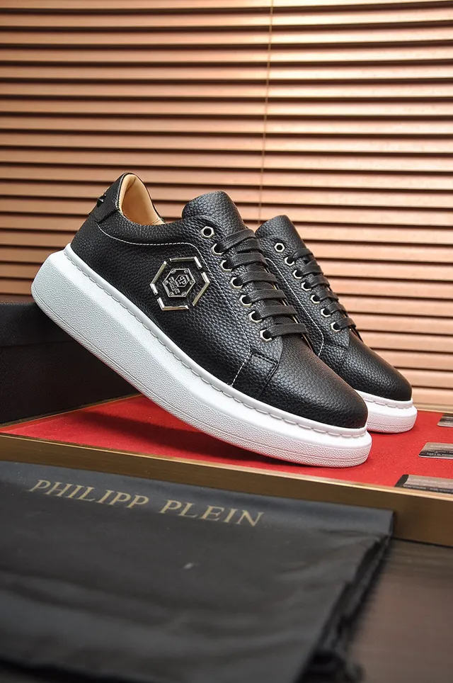 Philipp Plein 黑白粒面皮革六边形金属标志生活方式运动鞋 6