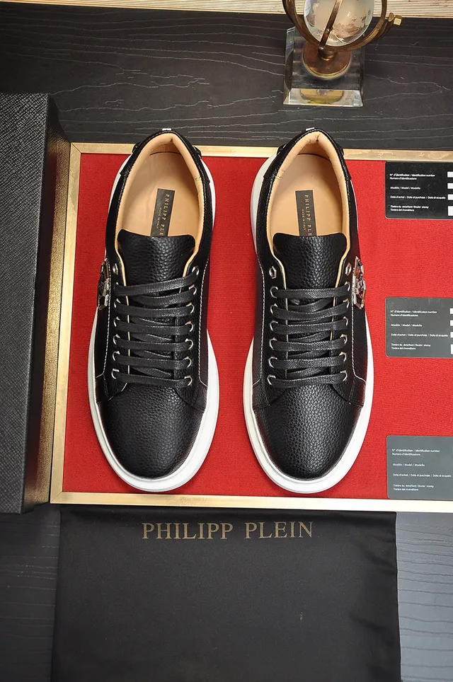 Philipp Plein 黑白粒面皮革六边形金属标志生活方式运动鞋 7