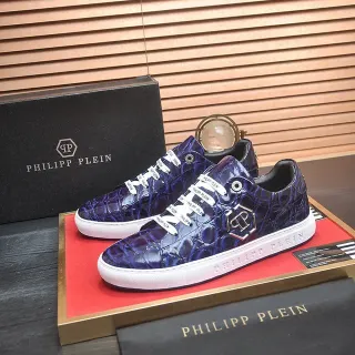 Philipp Plein क्रॉक-एम्बॉस्ड नीला और सफेद लाइफस्टाइल स्नीकर