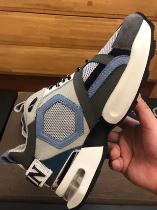 Philipp Plein Gray Blue Sole Layered Leather-Mesh Construction Chunky Sneakers 6