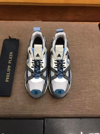 Philipp Plein Gray Blue Sole Layered Leather-Mesh Construction Chunky Sneakers 7