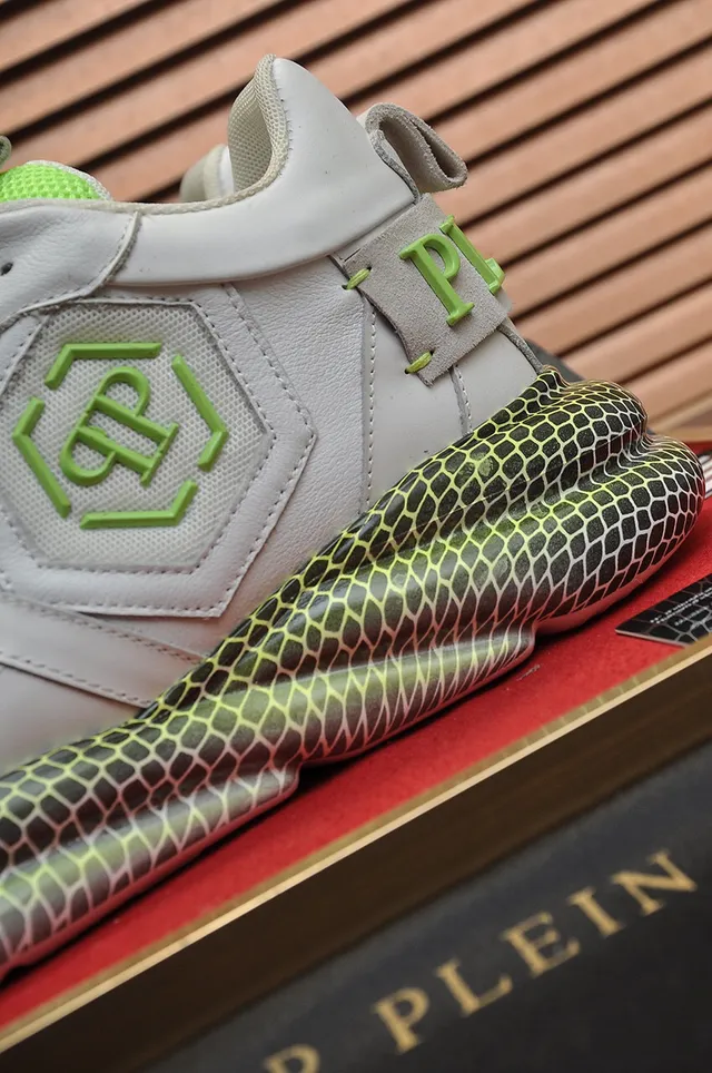 Philipp Plein Gray Green Honeycomb Sole Layered Leather-Mesh Upper Chunky Sneakers 2
