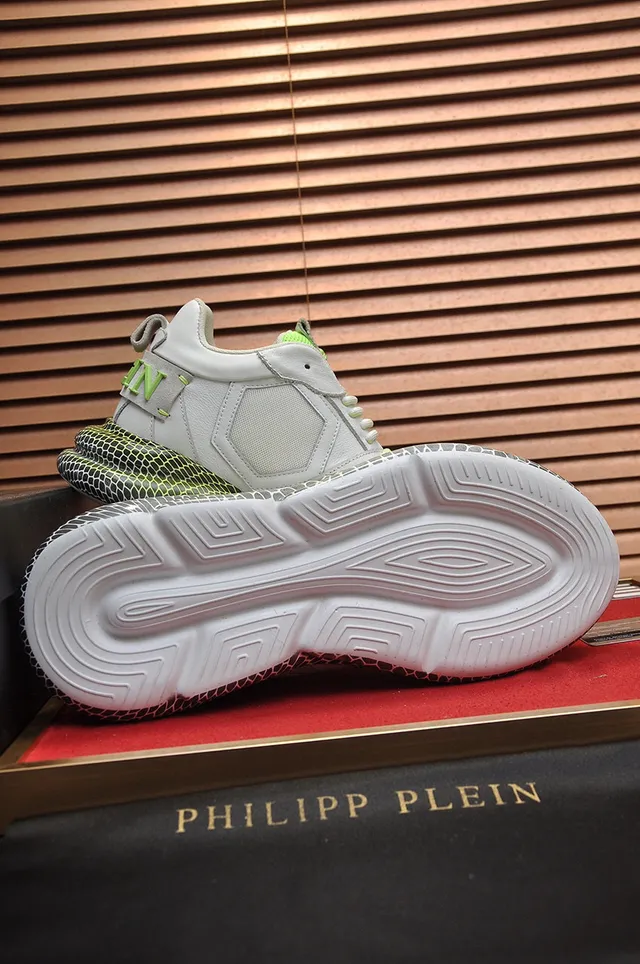 Philipp Plein Gray Green Honeycomb Sole Layered Leather-Mesh Upper Chunky Sneakers 4