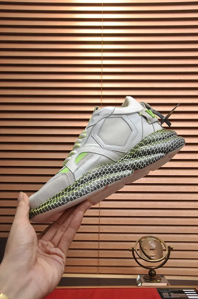 Philipp Plein Gray Green Honeycomb Sole Layered Leather-Mesh Upper Chunky Sneakers 6