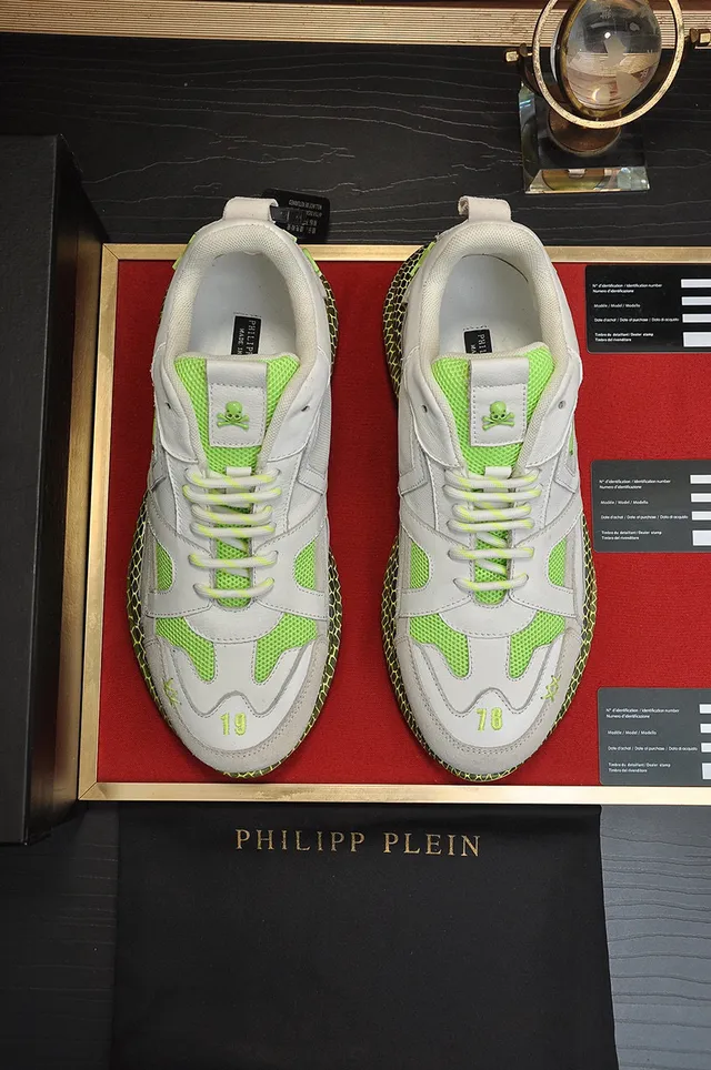 Philipp Plein Gray Green Honeycomb Sole Layered Leather-Mesh Upper Chunky Sneakers 9