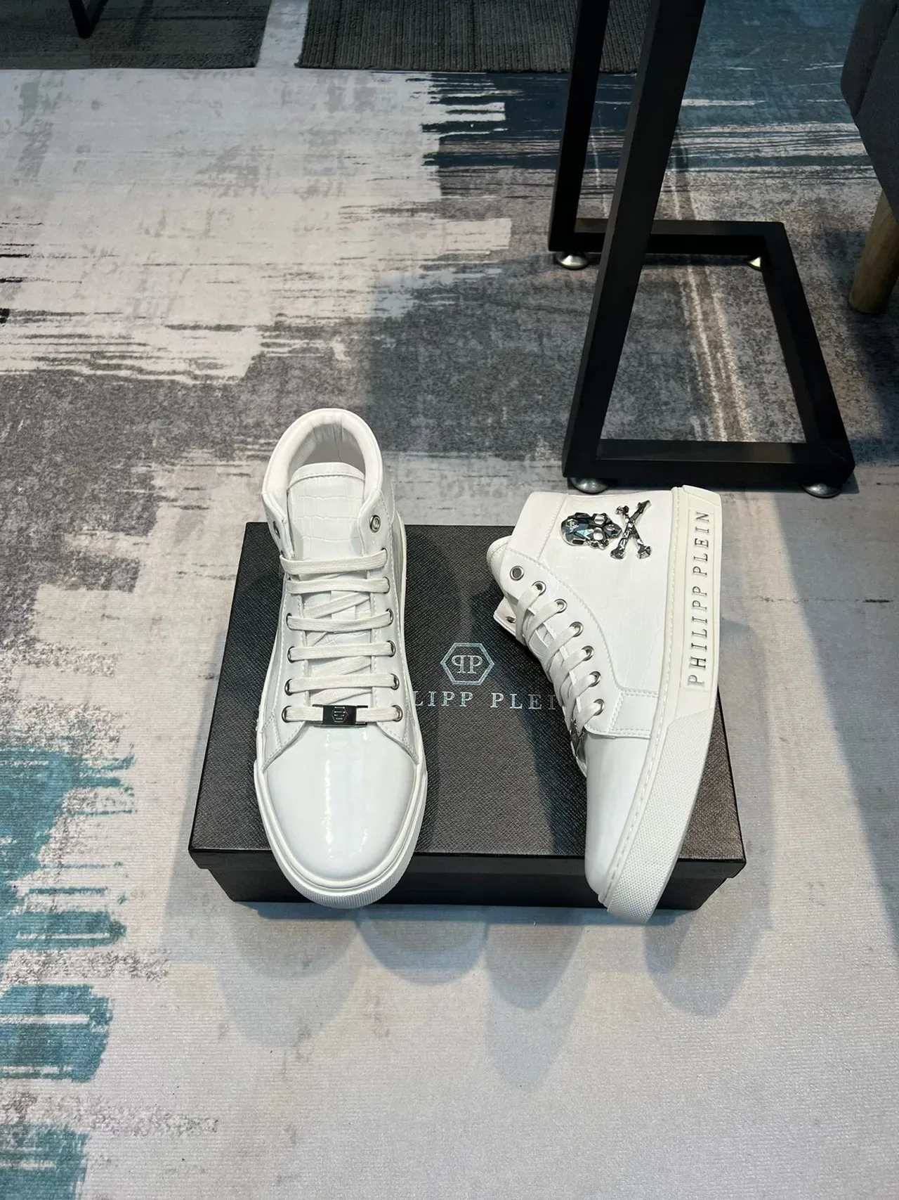Philipp Plein Zapatillas Lifestyle Altas Blancas Plata Brillantes Patent en la Punta Lifestyle Sneakers 5