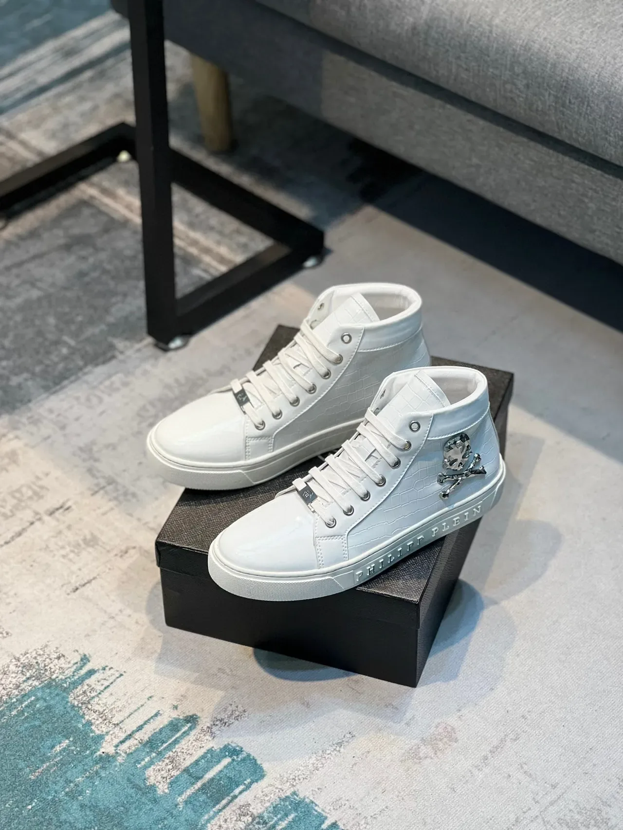 Philipp Plein Zapatillas Lifestyle Altas Blancas Plata Brillantes Patent en la Punta Lifestyle Sneakers 7
