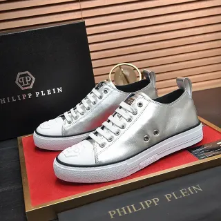 Philipp Plein Metallic Silver and White Lifestyle Sneakers