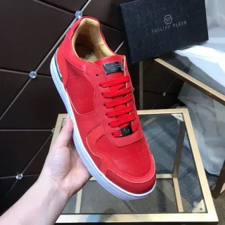 Philipp Plein लाल छिद्रित जीवनशैली स्नीकर्स
