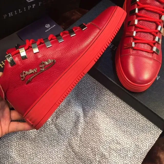 Philipp Plein Red Silver High-Top Metallic Hardware Lifestyle Sneakers 2