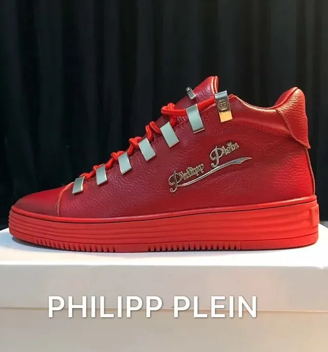 Philipp Plein Red Silver High-Top Metallic Hardware Lifestyle Sneakers 5