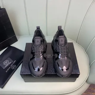 Philipp Plein Skull Detail Black Patent and Mesh Lifestyle Sneakers