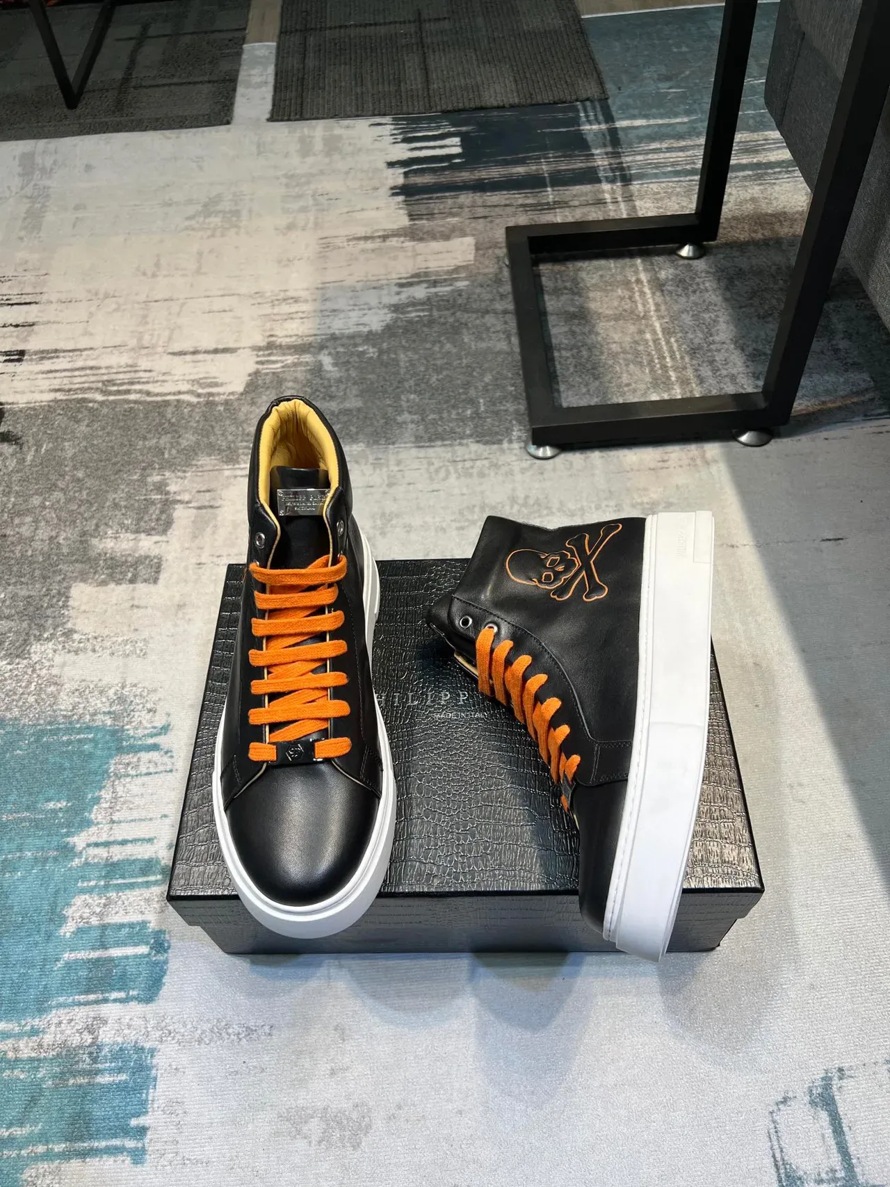 Philipp Plein Skull Embroidery Black High-Top Lifestyle Sneakers 4