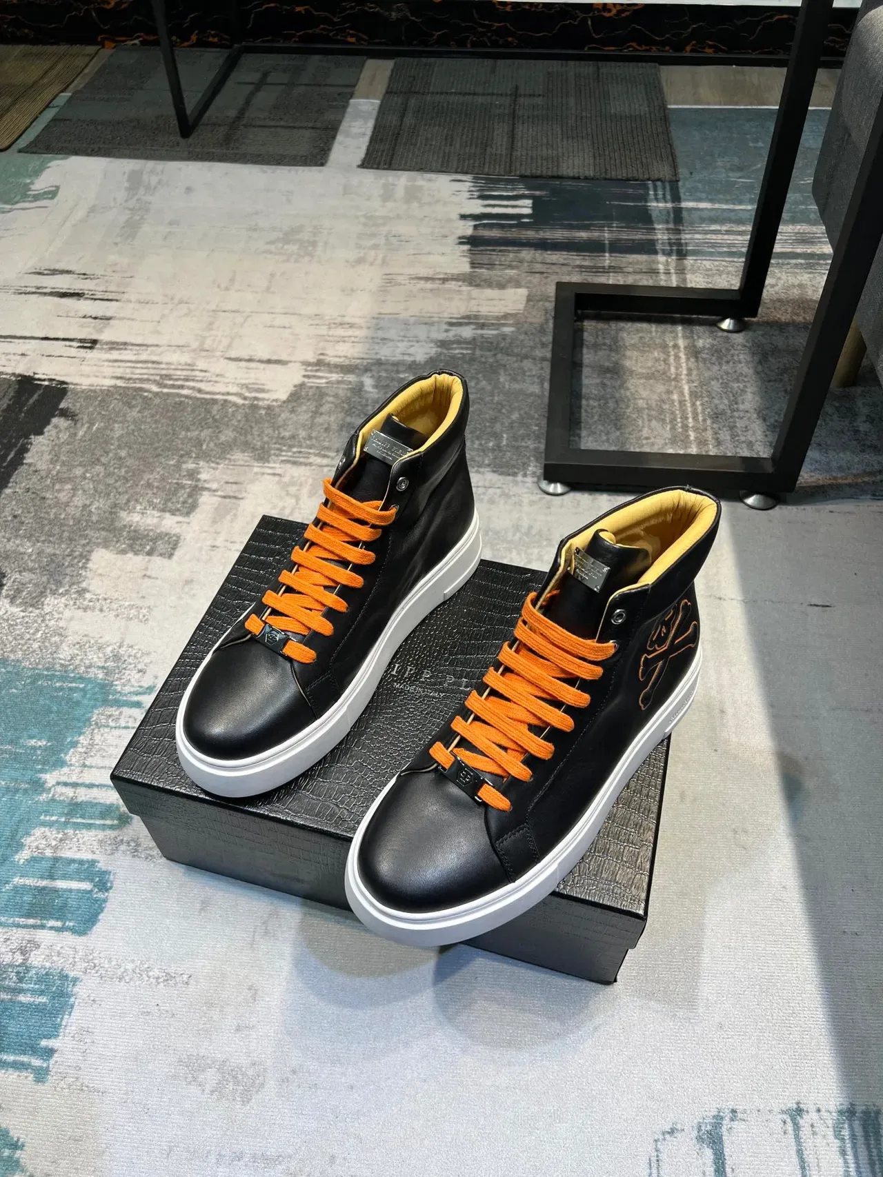 Philipp Plein Skull Embroidery Black High-Top Lifestyle Sneakers 5