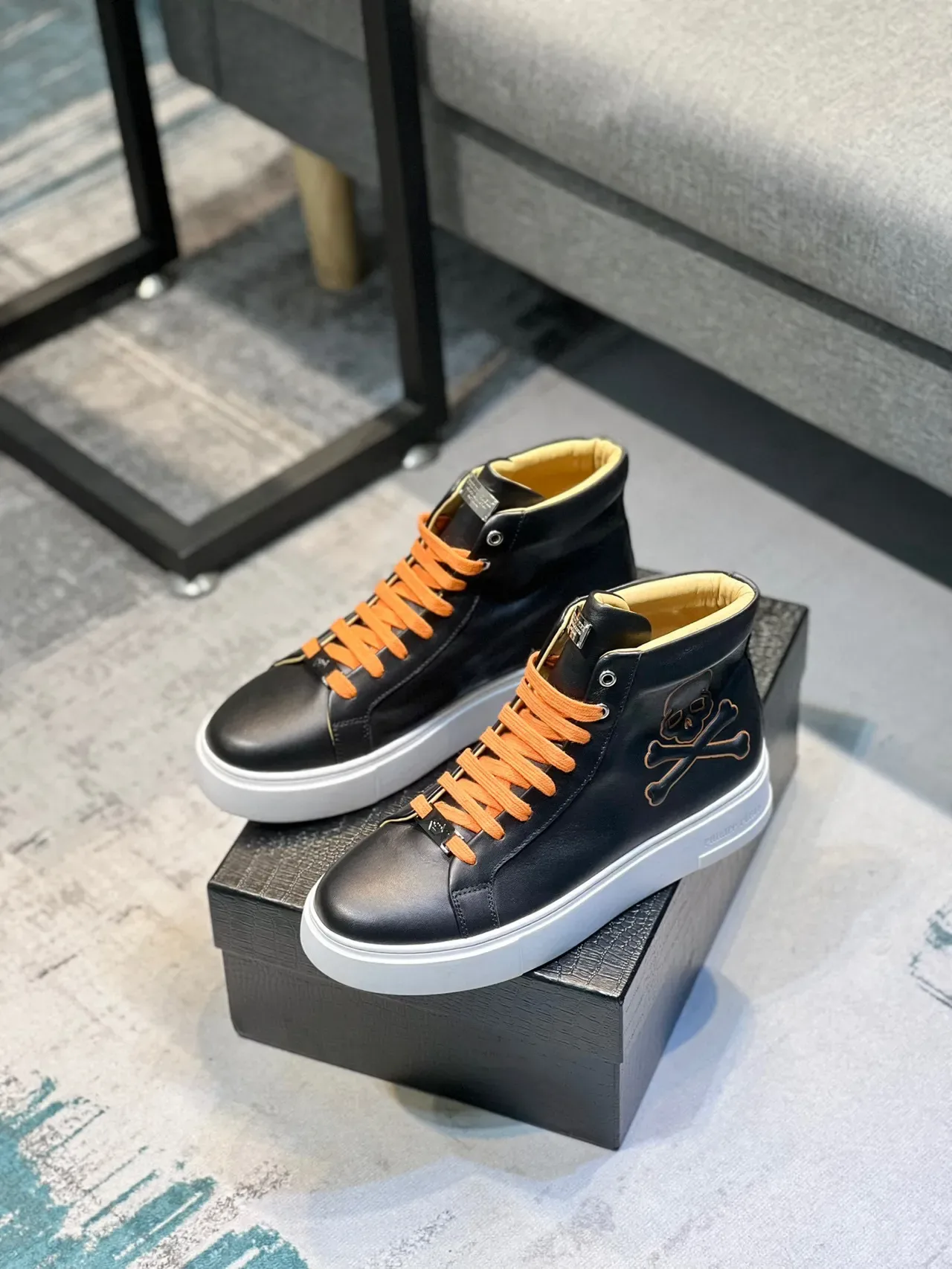 Philipp Plein Skull Embroidery Black High-Top Lifestyle Sneakers 7