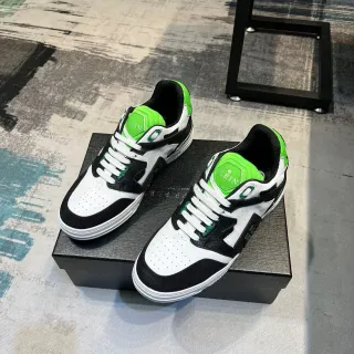 Philipp Plein White Green Low-Top Mixed-Material Sneakers