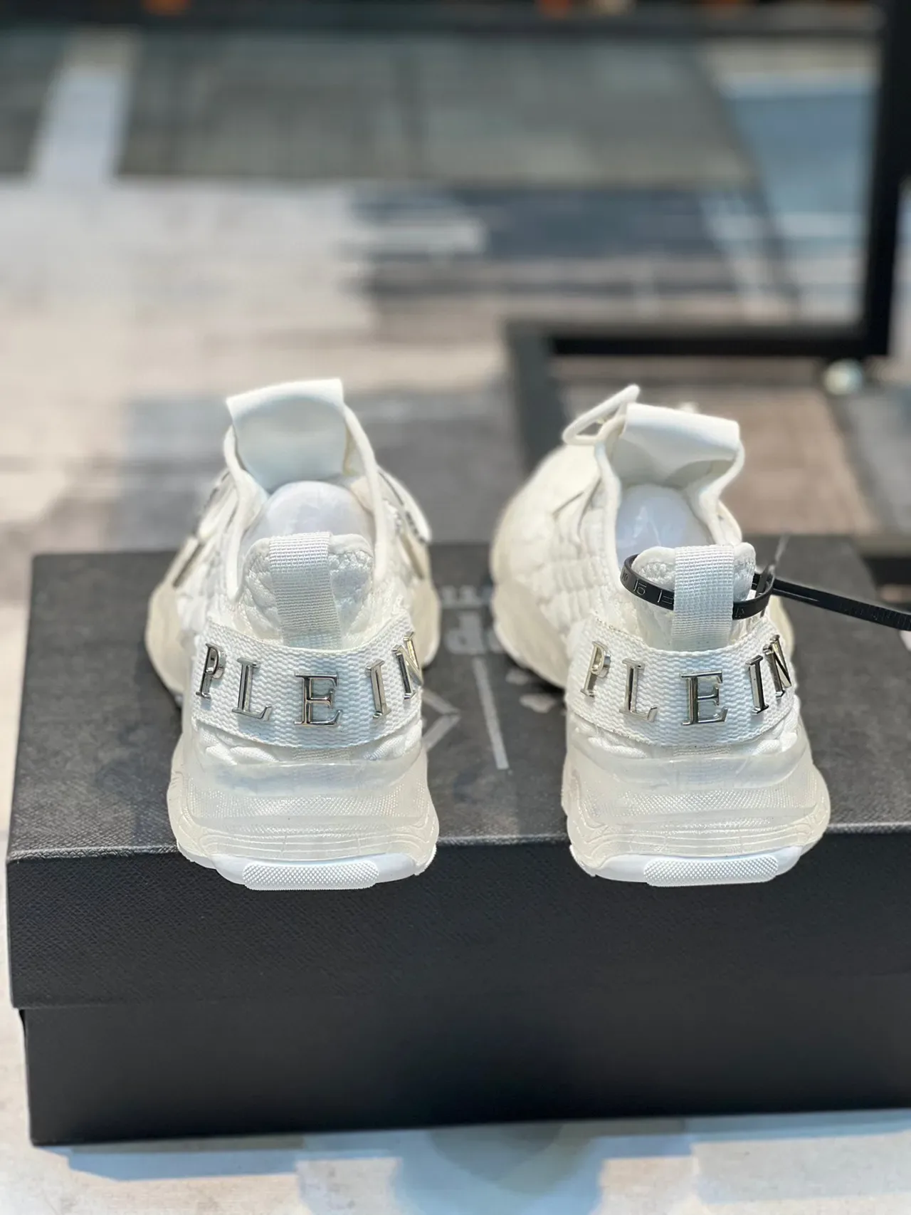Philipp Plein White Silver Quilted Knit Upper Oversized Sculpted Sole Chunky Sneakers 2