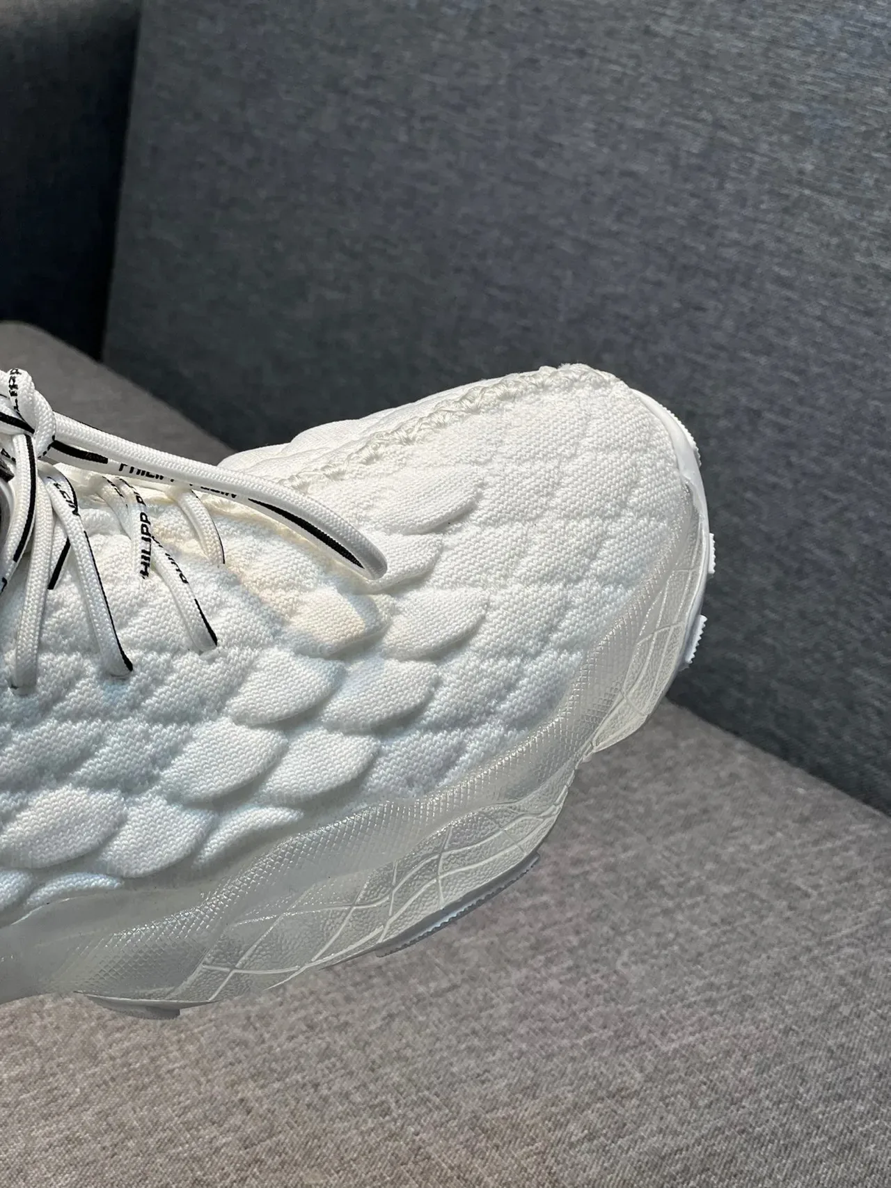 Philipp Plein White Silver Quilted Knit Upper Oversized Sculpted Sole Chunky Sneakers 3