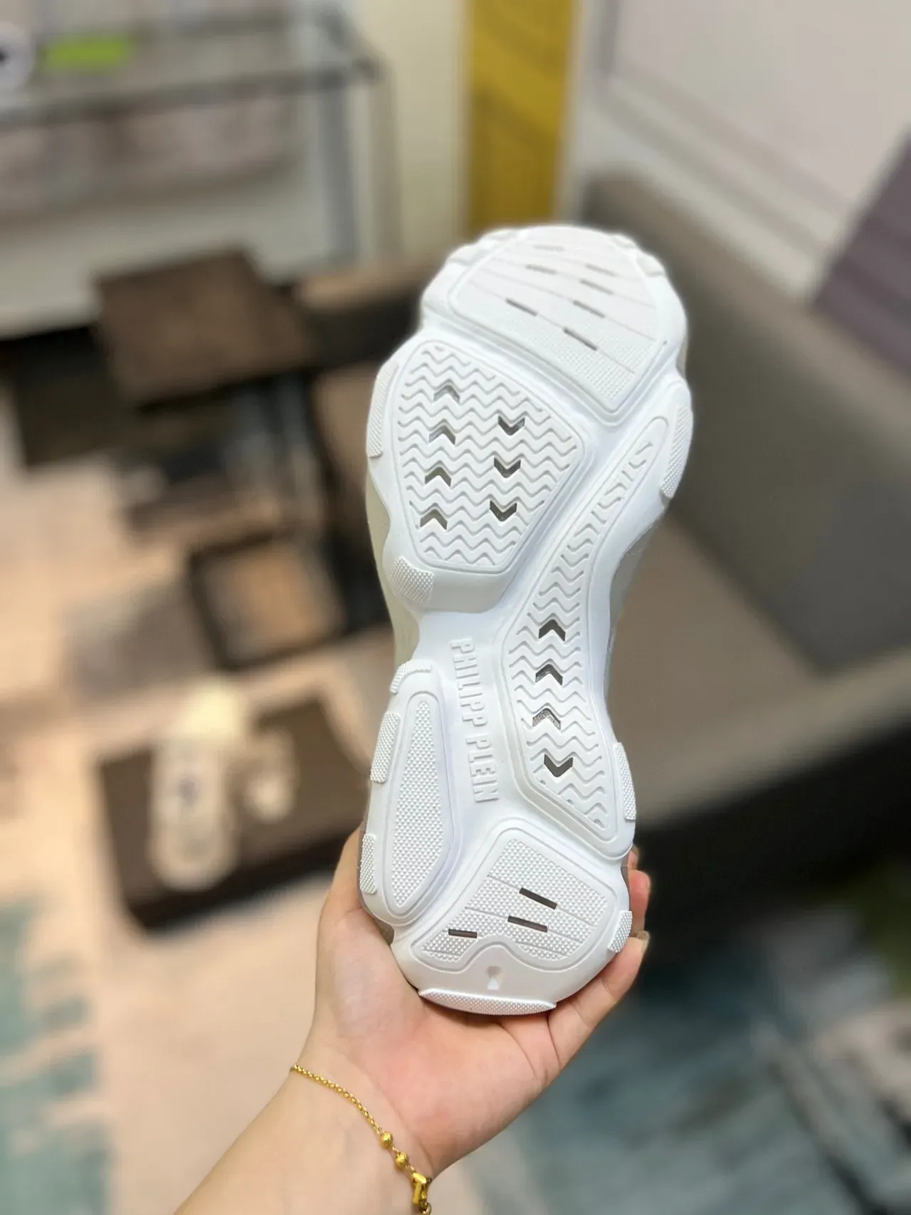 Philipp Plein White Silver Quilted Knit Upper Oversized Sculpted Sole Chunky Sneakers 9