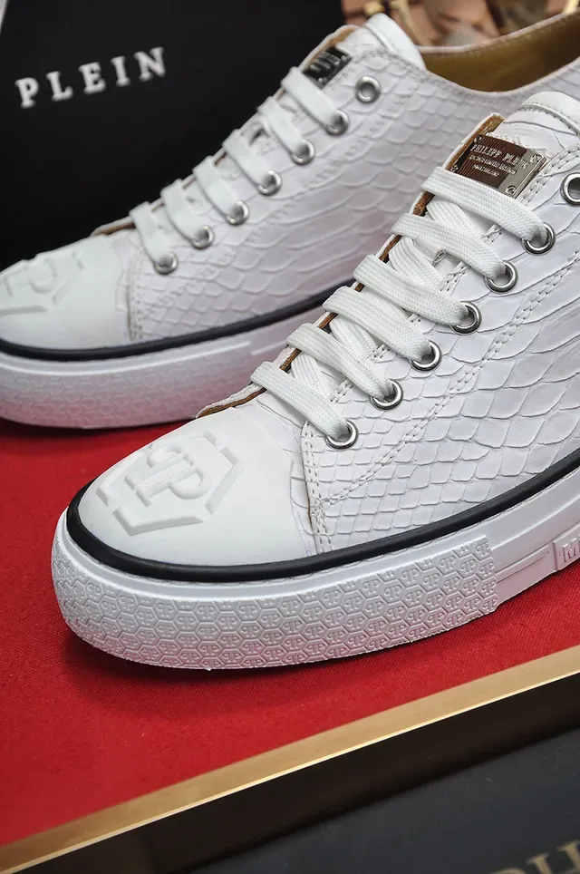 Philipp Plein حذاء أبيض نصيغة الثعبان منخفض للأسلوب الحياتي 3