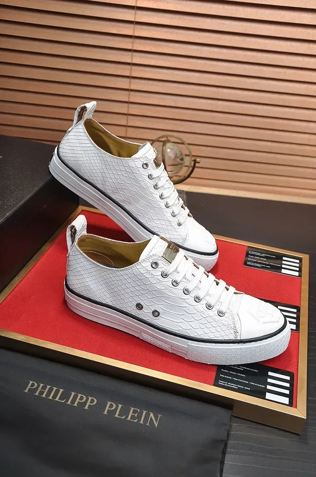Philipp Plein حذاء أبيض نصيغة الثعبان منخفض للأسلوب الحياتي 5