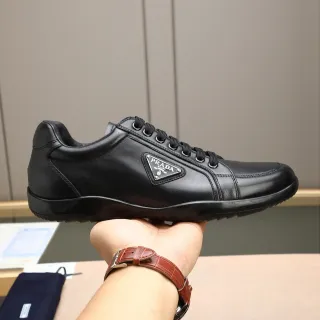 Prada Black Leather Lace-Up Casual Shoe