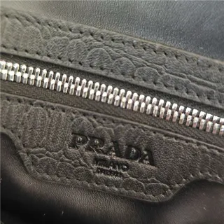 Prada Black Silver Crocodile-Embossed Leather Zip-Top Closure Wristlet 2