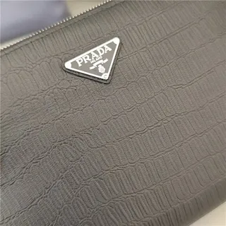Prada Black Silver Crocodile-Embossed Leather Zip-Top Closure Wristlet 4