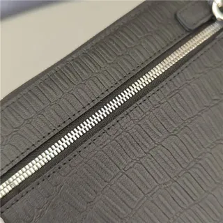 Prada Black Silver Crocodile-Embossed Leather Zip-Top Closure Wristlet 5