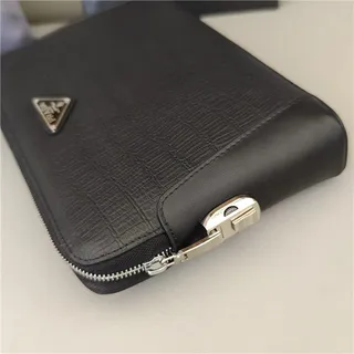 Prada Black Silver Crocodile-Embossed Leather Zip-Top Closure Wristlet 7