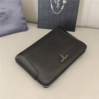 Prada Black Silver Crocodile-Embossed Leather Zip-Top Closure Wristlet 8