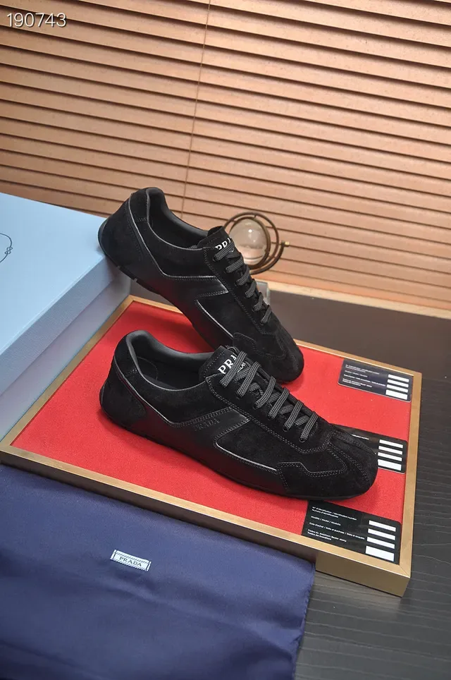 Prada Black Suede And Leather Paneling Low-Top Lace-Up Silhouette Lifestyle Sneakers 6